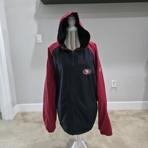 SF 49ers Men's Black and Red Hooded Reversible Jacket